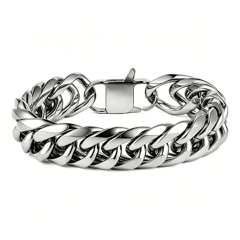 Stainless Steel Cuban Link Chain Necklace For Men Women Hip Hop Heavy Chunky Jewelry Square Buckle Polished Silver Chain