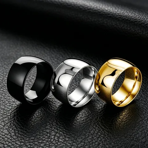 Minimalistischer Titanstahl Breitband Ring Für Damen Herren Polierter Schlichter Geometrischer Fingerring Gold Silber Schwarz Schmuck