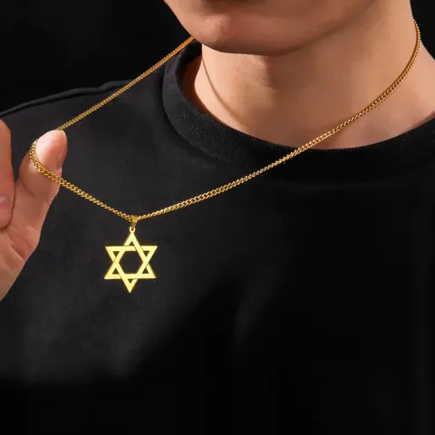 Collier Pendentif Étoile de David en Acier Inoxydable Plqué Or Argent Hexagramme Croix Hommes Femmes Bijoux Religieux Minimalistes