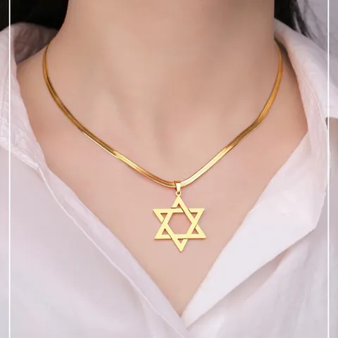 Collier Pendentif Étoile de David en Acier Inoxydable Plqué Or Argent Hexagramme Croix Hommes Femmes Bijoux Religieux Minimalistes