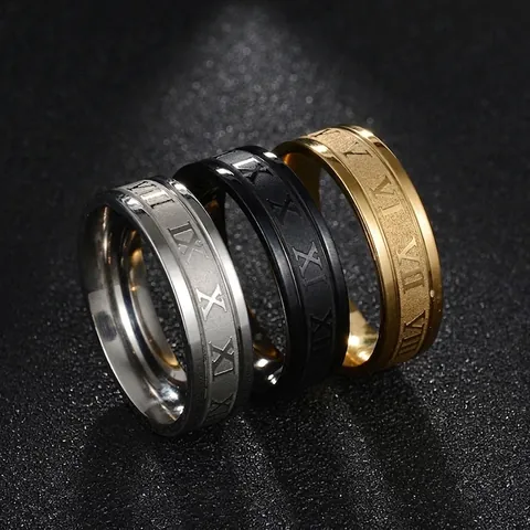 Anillo de Números Romanos de Acero Inoxidable para Hombres Mujeres Oro Plata Negro Anillo de Banda de Acero de Titanio Joyas
