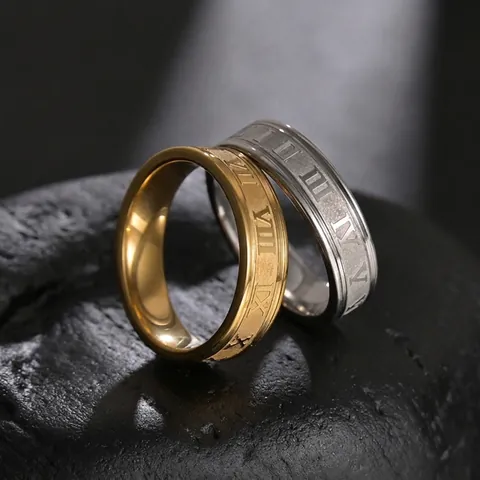 Anillo de Números Romanos de Acero Inoxidable para Hombres Mujeres Oro Plata Negro Anillo de Banda de Acero de Titanio Joyas