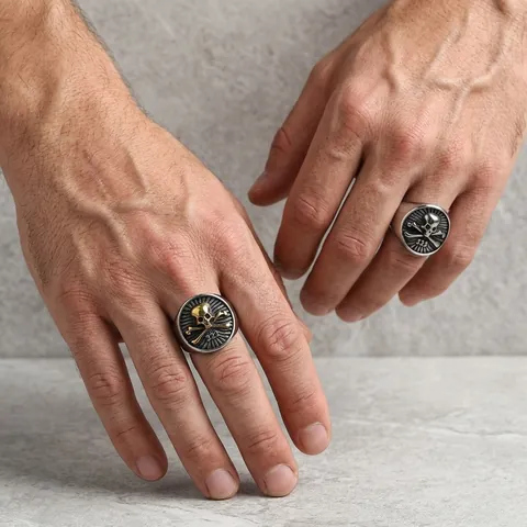 Retro Punk Stainless Steel Skull And Crossbones Ring For Men Gothic Pirate Signet Ring With 322 Relief Finger Jewelry Gift
