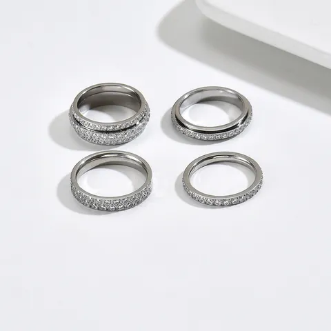 Stainless Steel Gold Rhinestone Rings For Women Flower Heart Bow Shape Minimalist Open Stackable Fashion Jewelry Finger Ring