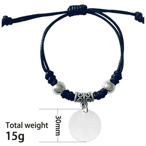 Stainless Steel Inspirational Engraved Bracelet For Women Men Adjustable Woven Cord Bracelet Round Pendant Charm Jewelry Gift