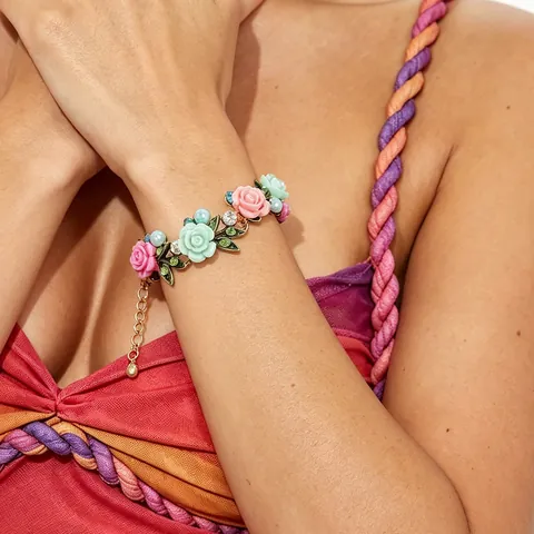Elegante Rose Blumen Halskette Ohrringe Armband Mit Künstlicher Künstliche Perle Strass Emaille Blatt Romantische Pastoral Stil Damen Schmuckkollektion