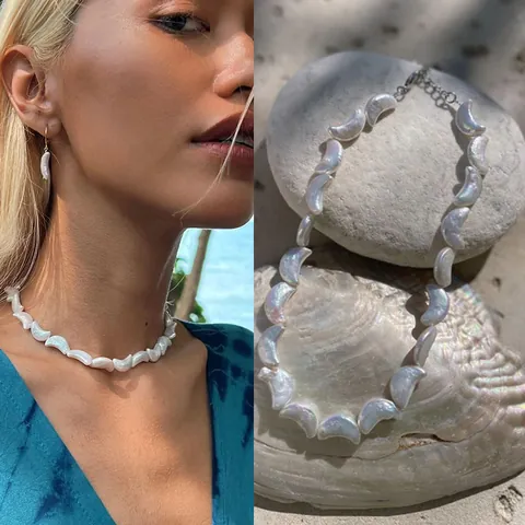 Natural Freshwater Pearl Necklace And Drop Earrings Set For Women 18K Gold Plated Titanium Steel French Vintage Jewelry