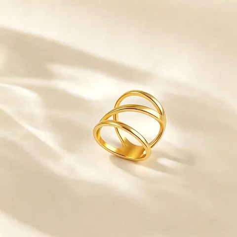 Minimalist Geometric Titanium Steel Ring For Women Gold Plated Triple Layer Line Open Finger Ring Jewelry Accessory