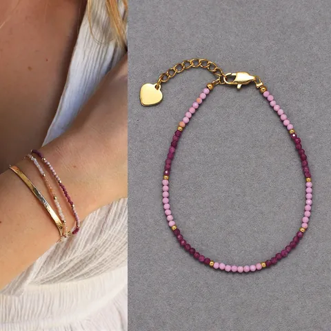 Boheemse Natuursteen Kralen Armband Voor Vrouwen Titanium Staal Verguld Gelaagde Harthanger Verstelbare Sieraden