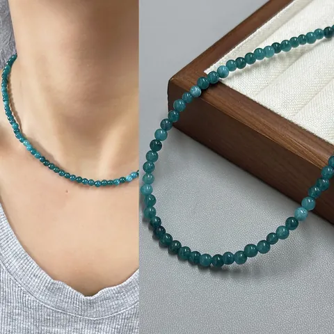 Natuurlijke Blauwe Apatiet Gekrualde Halsketting Voor Vrouwen Minimalistisch Verguld Titanium Staal Hart Hanger Elegante Sieraden