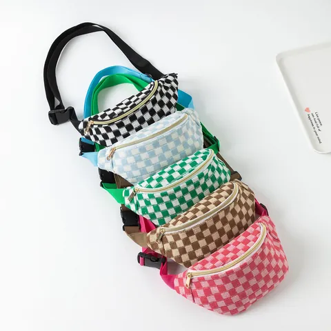 Gebreide Heuptas Met Schaakbordpatroon Verstelbare Riem Casual Borsttas Voor Dames Sport Reizen Draagbaar