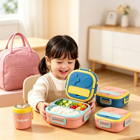 Portable Stainless Steel Lunch Container Insulated Divided Bento With Soup Cup And Thermal Bag Cartoon For Kids Student