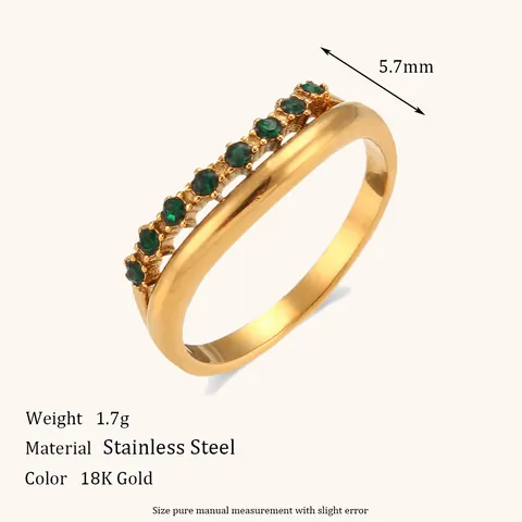Minimalist Stainless Steel Green Zircon Ring For Women 18K Gold Plated Emerald Cut Adjustable Fashion Jewelry Finger Ring
