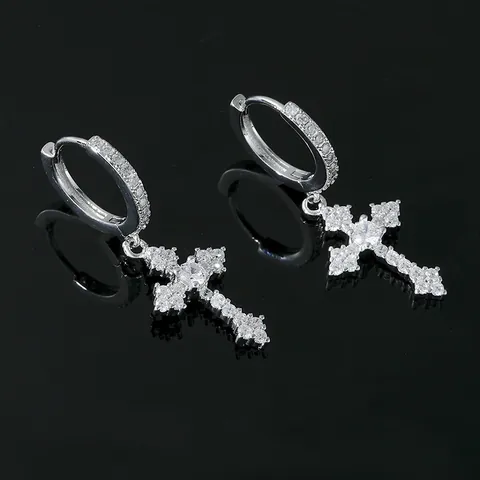 Europäische Amerikanische Mode Legierung Strass Kreuz Creolen Für Herren Damen Glänzende Kristall Eingelegte Religiöse Hängeohrringe Schmuck Geschenk