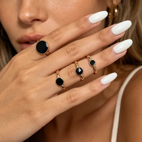 Minimalist Stainless Steel Rose Gold Plated Black Round Ring For Women Simple Geometric Finger Fashion Jewelry Gift