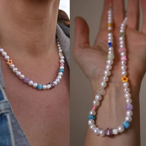 Handgemaakte Boheemse Glazen Kralenketting Voor Dames 18K Verguld Titanium Staal Etnische Zomer Strand Vakantie Sieraden