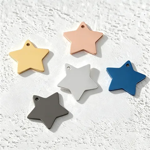 Minimalistische Roestvrijstalen Vijfpuntige Ster Hanger Voor DIY Sieraden Maken Graveerbaar Blanco Metalen Label Ster Ketting Charm Voor Vrouwen Mannen