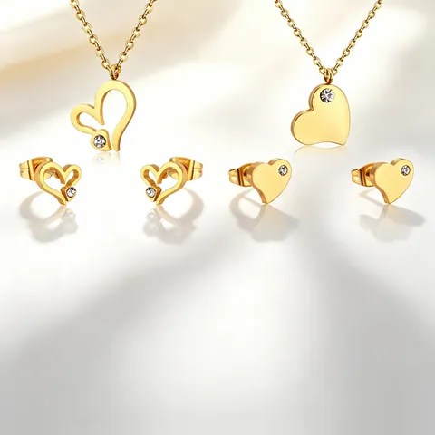 Set di Collana con Pendente a Cuore e Orecchini in Acciaio Inossidabile per Donna Intarsio di Strass Gioielli alla Moda