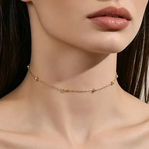 Minimalistische Zinklegierung Vergoldete Runde Perle Choker Halskette Für Damen Einfache Dünne Kette Hals Schmuck Alltag Mode Zubehör