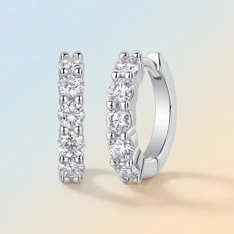 925 Sterling Silver Moissanite Hoop Earrings For Women Pave Row Round Cut Ear Buckle Fashion Jewelry Gift