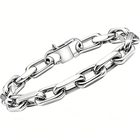 Stainless Steel Paperclip Chain Necklace Bracelet For Men Women Polished Rectangular Link Geometric Minimalist Jewelry Gift