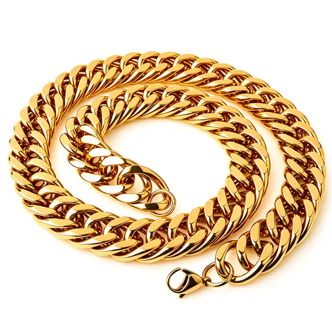 Hip Hop Stainless Steel Cuban Link Chain Necklace For Men Electroplated Gold Silver Tone Thick Metal Jewelry Non-Fading Curb Chain Necklace Gift