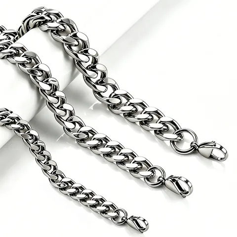 Collier à Maillons Cubains en Acier Inoxydable pour Hommes Femmes Hip Hop Streetwear Grosse Chaîne Poli Ton Argent Bijoux