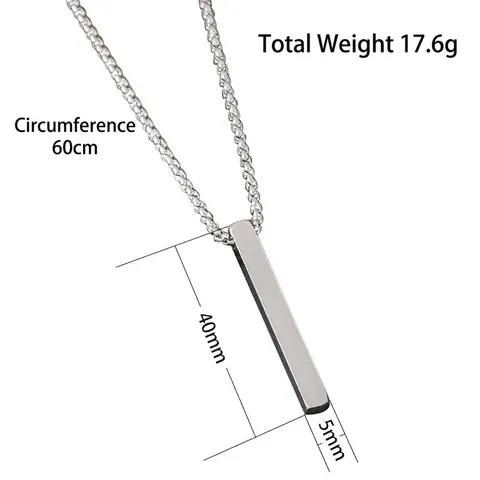 Minimalist Stainless Steel Square Column Pendant Necklace Geometric Long Strip Vertical Pillar Charm Fashion Jewelry For Men Women