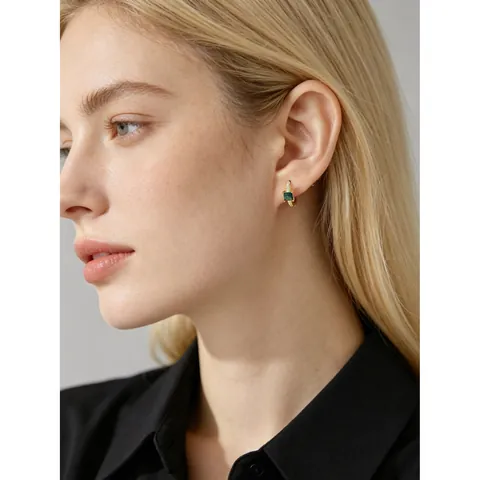 925 Sterling Silver Geometric Hoop Earrings Square Zirconia Inlaid Gold Platinum Plated Fashion Commuter Women Jewelry