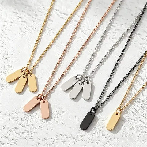 Stainless Steel Oval Pendant Necklace Blank Engravable Dog Tag Minimalist Cross Chain DIY Jewelry For Women Gold Silver Black