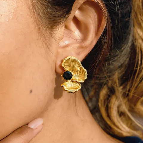 Vintage Gold Plated Titanium Steel Stud Earrings For Women Floral Leaf Geometric Inlaid Zirconia Retro Palace Jewelry