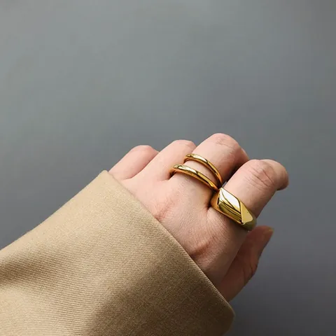 Minimalistische Roestvrij Stalen Gouden Ringen Voor Dames Geometrisch Abstract Gezichtsontwerp Hoogglans Gepolijste Sieraden Open Ring