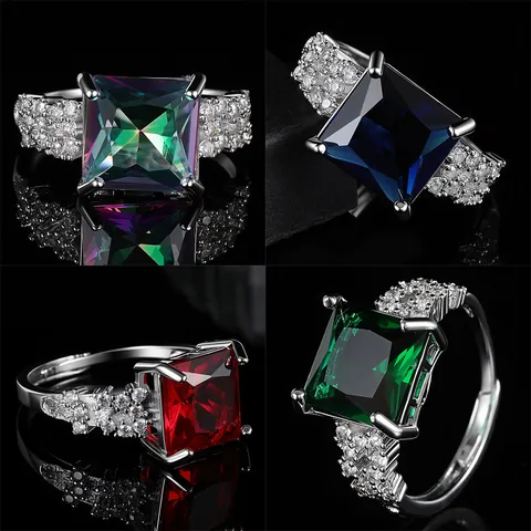 Luxury Square Zircon Open Ring For Women Gold Plated Copper Large Gemstone Statement Ring Wedding Party Jewelry Gift