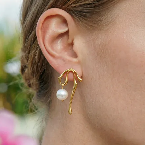 Orecchini Pendenti Vintage Francese in Acciaio Inossidabile con Fiocco Cuore e Perla Artificial Donna Metallo Liquido Placcati Oro