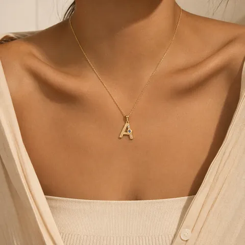 Fashion Stainless Steel Zirconia English Letter Pendant Necklace Golden Minimalist Small Alphabet O-chain Jewelry For Women