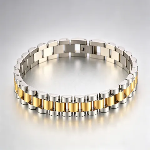 Bracelet ID pour Hommes en Acier Inoxydable Style Bracelet de Montre Réglable Plaque Courbée Bracelet à Maillons pour Hommes Femmes
