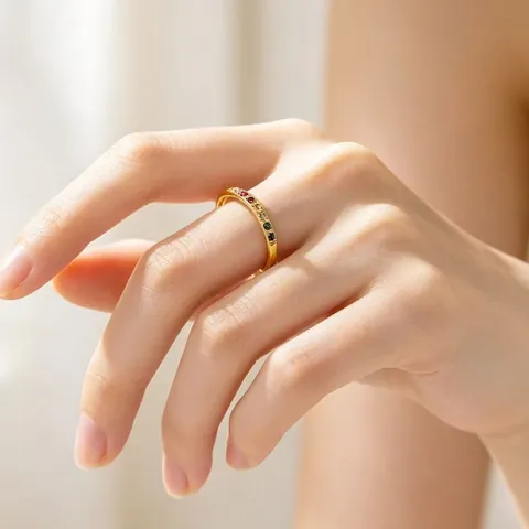Regenbogen Zirkonia Edelstahl Ring 18K Vergoldet Minimalistisch Stapelbar Band Für Damen Mode Schmuck Geschenk