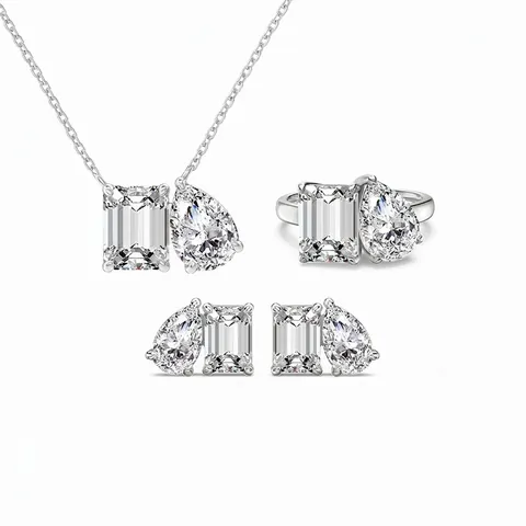925 Sterling Silver Jewelry Collection Emerald Cut Zirconia Water Drop Toi Et Moi Necklace Ring Earrings Luxury Accessories