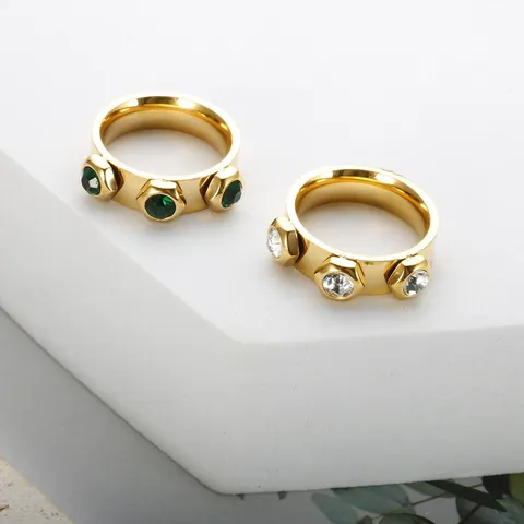 18K Gold Plated Stainless Steel Ring Green White Zirconia Heart Star Flower Geometric Band Ring For Women Jewelry Gift