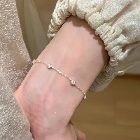 925 Sterling Silver Zirconia Bracelet For Women Niche Simple Fashion Exquisite Bangle Adjustable Bubble Chain Jewelry Gift