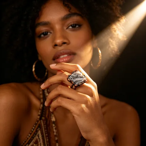 Bague Rétro Fait Main En Agate Druzy Naturelle Pierre Brute Bronze Irrégulière Anneau Ouvert Réglable Femmes