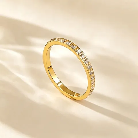 Minimalist Stainless Steel Studded Rhinestone Ring For Women Gold Silver Rose Gold Plated Geometric Clou De Paris Finger Ring Jewelry
