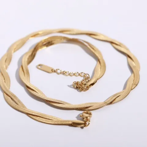 Collier Chaîne en Os de Serpent Tissée en Acier Inoxydable Plaqué Or 18K Minimaliste pour Femme Cadeau Bijoux