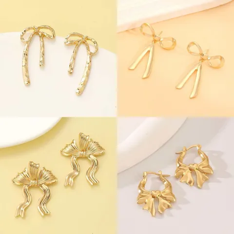Elegant Bowknot Tassel Earrings For Women Gold Silver Plated Alloy Copper Bow Heart Hoop Earrings Fashion Jewelry Versatile Ear Accessories