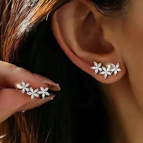 Fashion Alloy Zirconia Flower Leaf Ear Cuffs For Women Elegant Geometric Sparkly Rhinestone Crawler Earrings Jewelry Gift