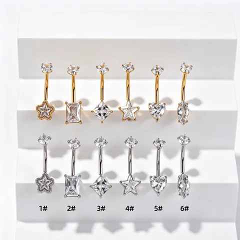 316L Edelstahl Bauchnabelpiercing Mit Zirkonia Herz Stern Einlage Gold Silber Nabel Schmuck Für Damen Täglich Mode