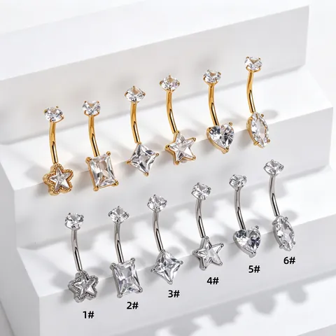 316L Edelstahl Bauchnabelpiercing Mit Zirkonia Herz Stern Einlage Gold Silber Nabel Schmuck Für Damen Täglich Mode