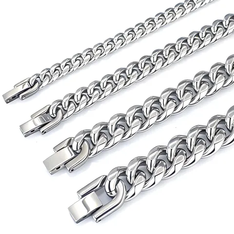 Titanstahl Cuban Link Halskette Für Herren Damen Hip Hop Punk Streetwear Schmuck Silber Hochglanzpoliert Gedrehte Kette Halsketten