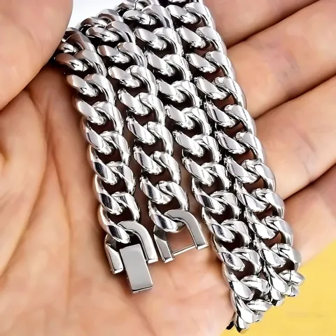 Titanstahl Cuban Link Halskette Für Herren Damen Hip Hop Punk Streetwear Schmuck Silber Hochglanzpoliert Gedrehte Kette Halsketten