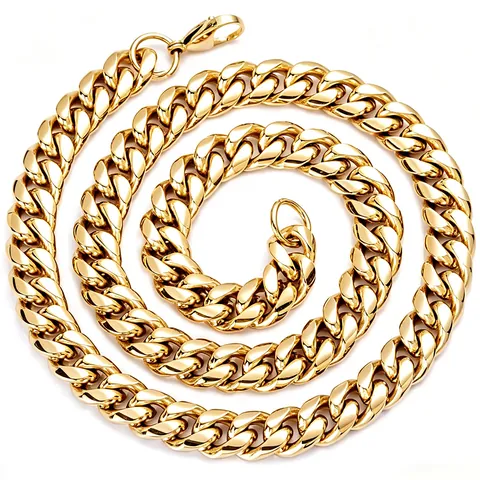 Hip Hop Men Stainless Steel Cuban Link Necklace 18K Gold Plated Polished Miami Curb Chain For Men Women Jewelry Gift